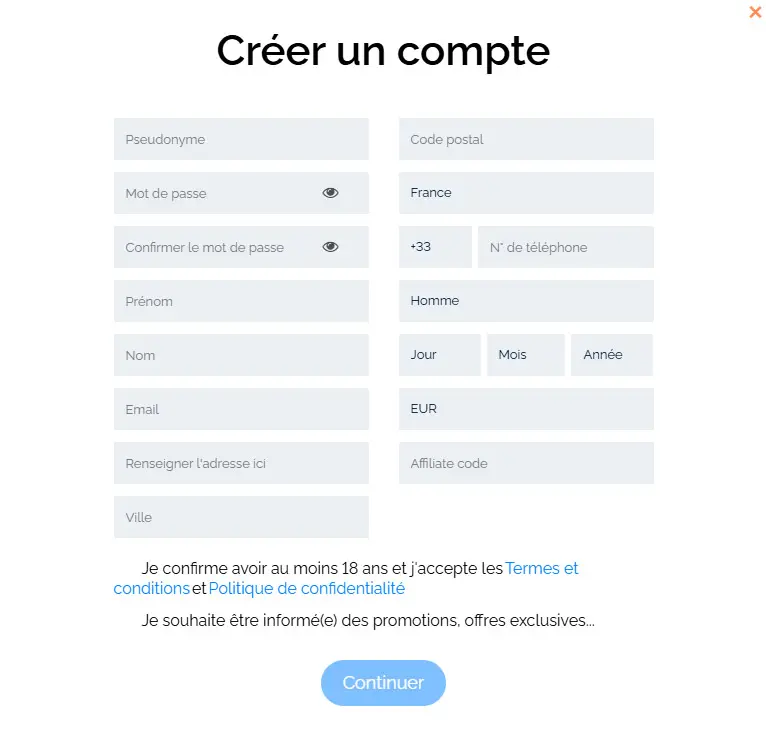 Processus d'inscription Casino.io